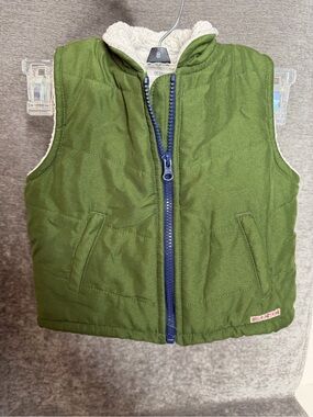 Hudson Baby Olive Green Puffer Vest with Navy Zipper